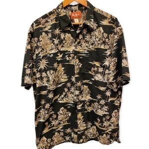 Pau Hana Hawaiian Aloha Shirt Black Brown Tropical Palm Trees Mens Size XL